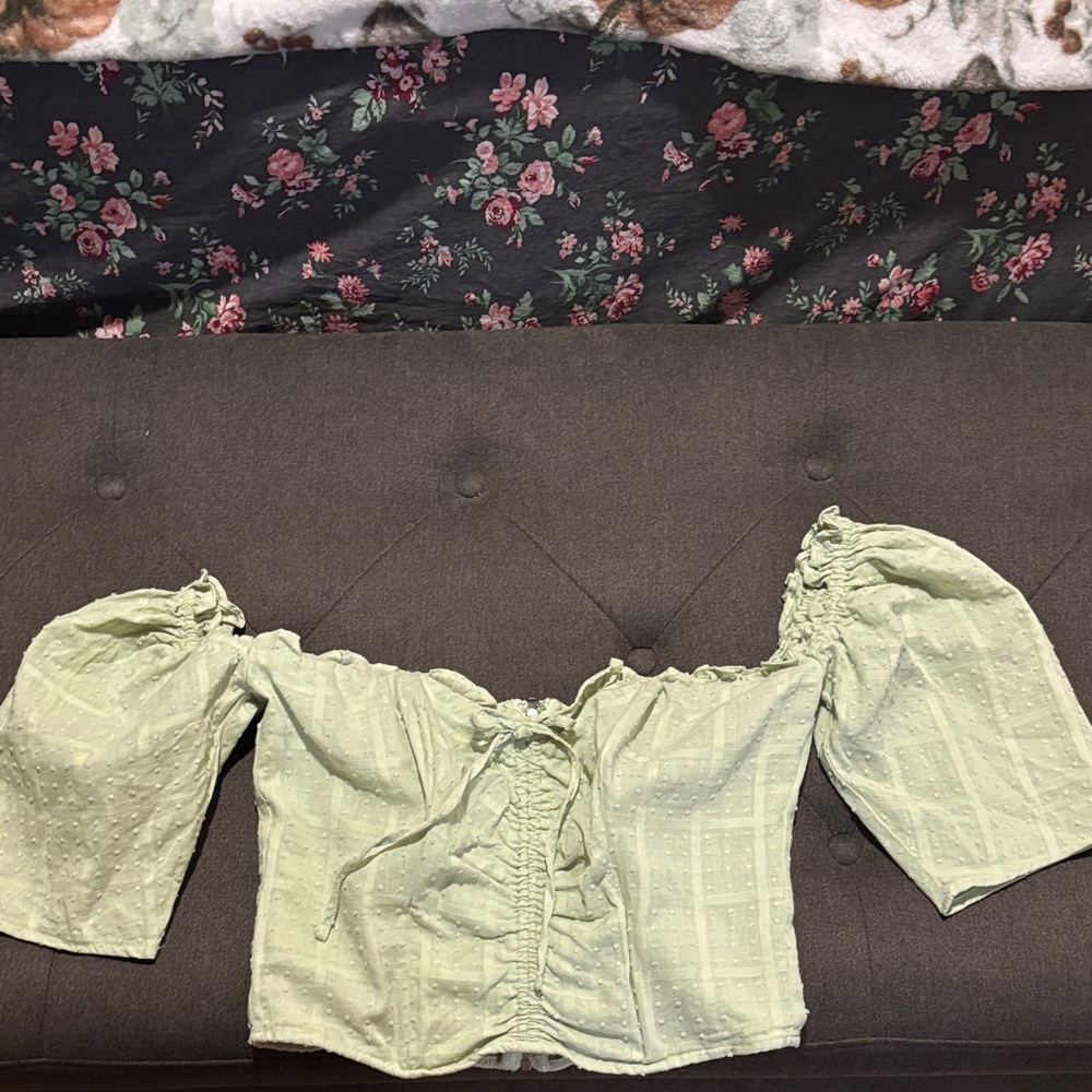 Guess Light Green Off-Shoulder Blouse